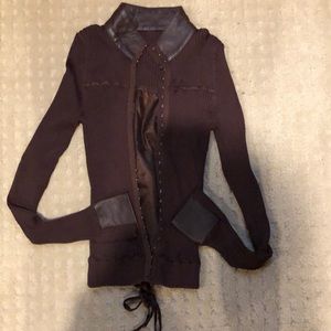 Faux leather trim sweater